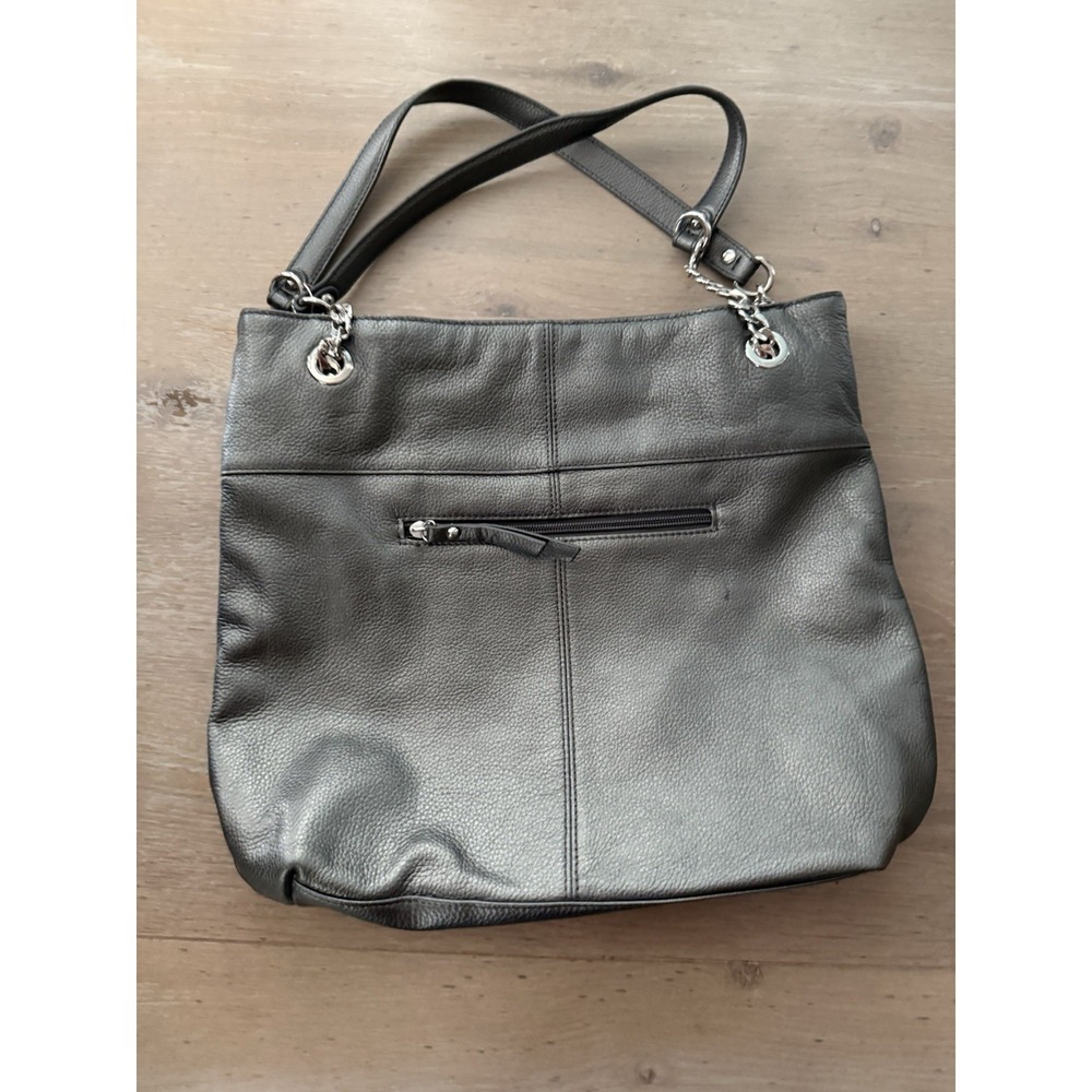 Tignanello Silver Metallic Leather Purse/Shoulder Bag ** See decription